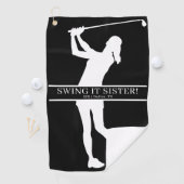 Persoonlijk monogram met silhouet van golfster golfhanddoek (Insitu)