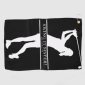 Persoonlijk monogram met silhouet van golfster golfhanddoek (Horizontaal)