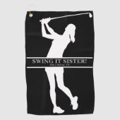 Persoonlijk monogram met silhouet van golfster golfhanddoek (Voorkant)