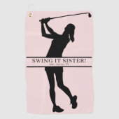 Persoonlijk monogram met silhouet van golfster golfhanddoek (Voorkant)