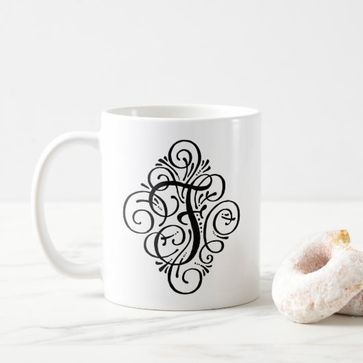 Persoonlijk Monogram met Swash-versiering Koffiemok (Met donut)