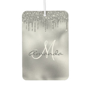 Persoonlijk monogram met zilveren glitters druppel luchtverfrisser