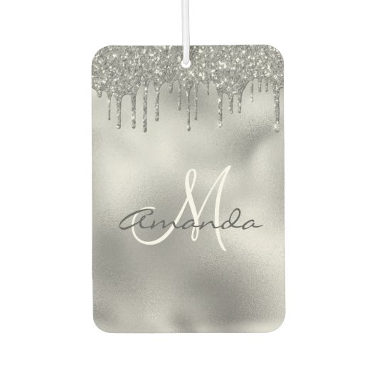 Persoonlijk monogram met zilveren glitters druppel luchtverfrisser (Voorkant)