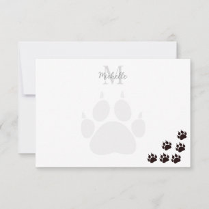 Persoonlijk monogram met zwarte kattenpootafdrukke notitiekaartje
