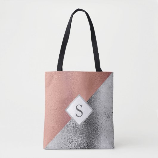 Persoonlijk monogram Metallic Roze Goud Zilver Tote Bag (Voorkant)