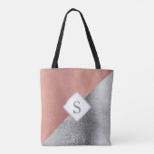 Persoonlijk monogram Metallic Roze Goud Zilver Tote Bag (Achterkant)