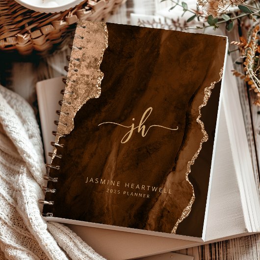 Persoonlijk Monogram Mocha Bruin Goud Agaat 2025 Planner