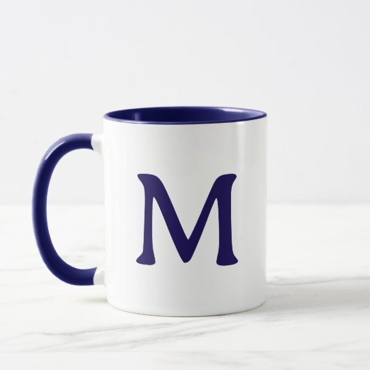 Persoonlijk Monogram Modern Navy Blauwe Witte Mok (Links)