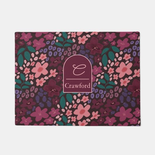 Persoonlijk monogram Moody bloemmotief Deurmat (Voorkant)