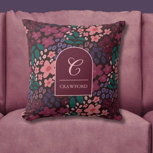 Persoonlijk monogram Moody bloemmotief Kussen (Monogram Floral Throw Pillow)