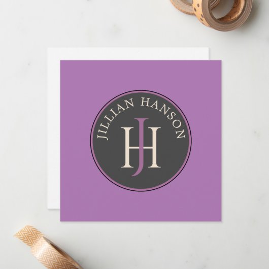  Persoonlijk Monogram Naam Logo Bleek Paars Notitiekaartje (Voorkant / Achterkant in situ)