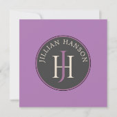  Persoonlijk Monogram Naam Logo Bleek Paars Notitiekaartje (Voorkant)