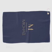 Persoonlijk Monogram | Naam Marineblauw & Goud Gol Golfhanddoek (Horizontaal)