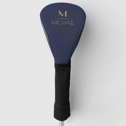 Persoonlijk Monogram | Naam Marineblauw & Goud Gol Golfheadcover (Voorkant)