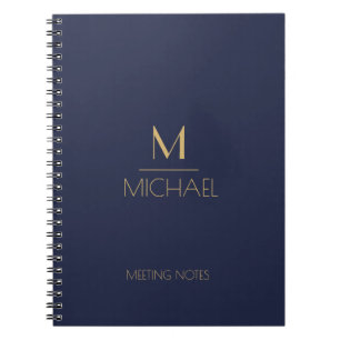 Persoonlijk Monogram Naam Marineblauw & Goud Notitieboek