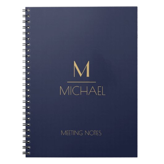 Persoonlijk Monogram | Naam Marineblauw & Goud Notitieboek (Voorkant)
