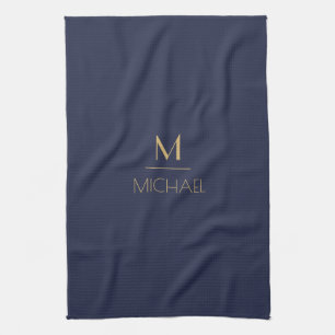 Persoonlijk Monogram Naam Marineblauw & Goud Theedoek