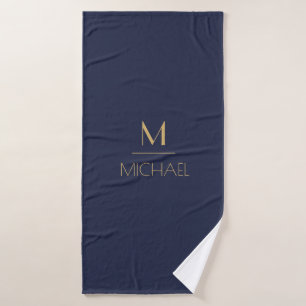 Persoonlijk Monogram Naam Navy & Goud Bad Handdoek