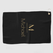 Persoonlijk Monogram | Naam Zwart & Goud Golfhanddoek (Horizontaal)