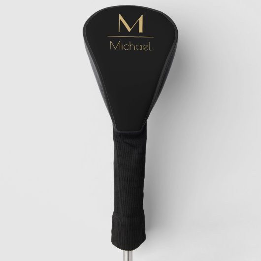Persoonlijk Monogram | Naam Zwart & Goud Golfheadcover (Voorkant)