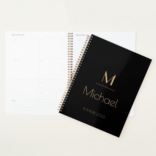 Persoonlijk Monogram | Naam Zwart & Goud  Planner (Display)