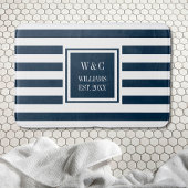 Persoonlijk monogram Navy blauw wit gestreept Badmat