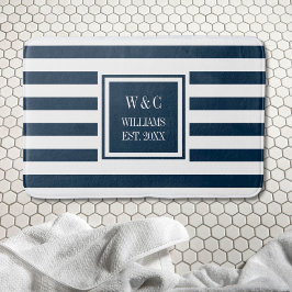 Persoonlijk monogram Navy blauw wit gestreept Badmat
