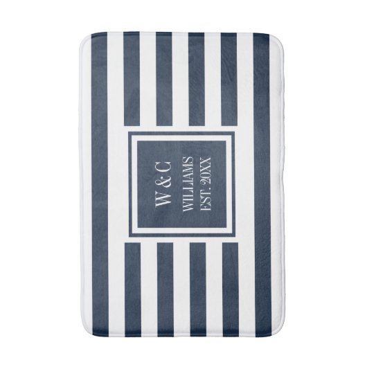 Persoonlijk monogram Navy blauw wit gestreept Badmat (Voorkant Verticaal)