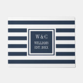 Persoonlijk monogram Navy blauw wit gestreept Deurmat (Voorkant)