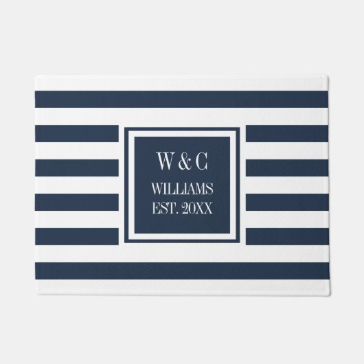 Persoonlijk monogram Navy blauw wit gestreept Deurmat (Voorkant)