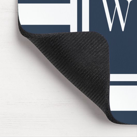 Persoonlijk monogram Navy blauw wit gestreept Muismat (Hoek)