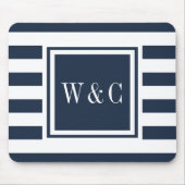 Persoonlijk monogram Navy blauw wit gestreept Muismat (Voorkant)