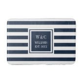 Persoonlijk Monogram Navy Blauwe Witte Streep Badmat (Voorkant)