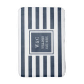 Persoonlijk Monogram Navy Blauwe Witte Streep Badmat (Voorkant Verticaal)