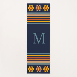Persoonlijk monogram Navy Blue retro bloem Yogamat