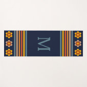 Persoonlijk monogram Navy Blue retro bloem Yogamat (Voorkant (horizontaal))
