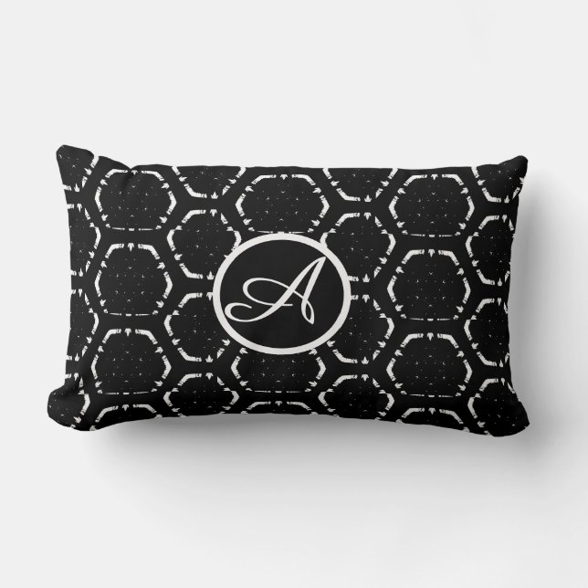 Persoonlijk monogram op maat gemaakte B&W lendenku Kussen (Voorkant)