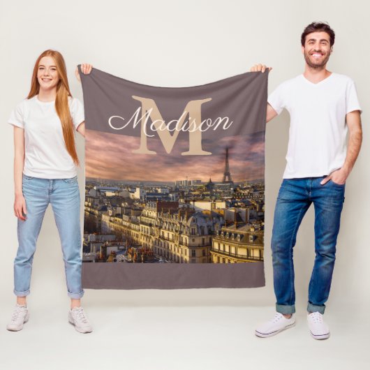 Persoonlijk monogram Parijs Frankrijk Eiffeltoren Fleece Deken (In situ)