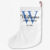 Persoonlijk monogram pasgetrouwd blauw kleine kerstsok (Achterkant)