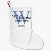 Persoonlijk monogram pasgetrouwd blauw kleine kerstsok (Voorkant)