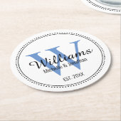 Persoonlijk Monogram Pasgetrouwd Blauw Ronde Kartonnen Onderzetter (Gebogen)