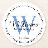 Persoonlijk Monogram Pasgetrouwd Blauw Ronde Kartonnen Onderzetter (Voorkant)
