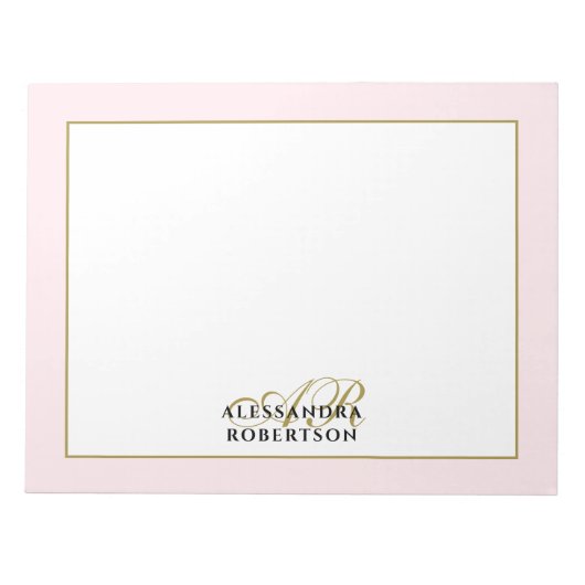 Persoonlijk Monogram Pastel Roze Gouden Calligrafi Notitieblok (Voorkant)