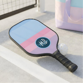 Persoonlijk monogram pastelroze en blauwe streep pickleball paddle