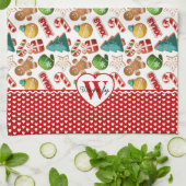 Persoonlijk Monogram Rode Harten Peperkoek Kerstmi Theedoek (Gevouwen)