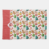 Persoonlijk Monogram Rode Harten Peperkoek Kerstmi Theedoek (Horizontaal)