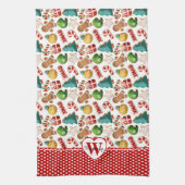 Persoonlijk Monogram Rode Harten Peperkoek Kerstmi Theedoek (Verticaal)