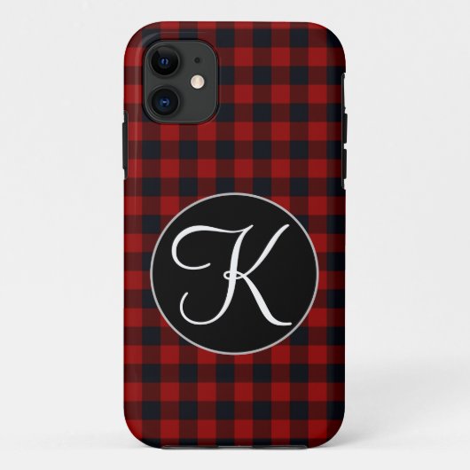 Persoonlijk monogram rood en zwart Buffalo Plaid Case-Mate iPhone Case (Achterkant)