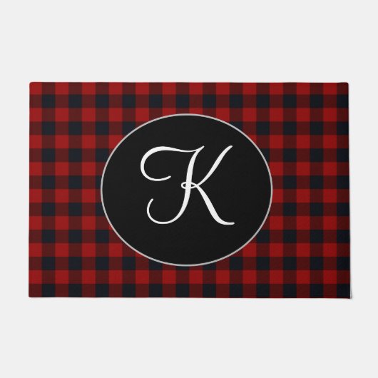 Persoonlijk monogram rood en zwart Buffalo Plaid Deurmat (Voorkant)