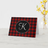 Persoonlijk monogram rood en zwart Buffalo Plaid Kaart (Gele Bloem)